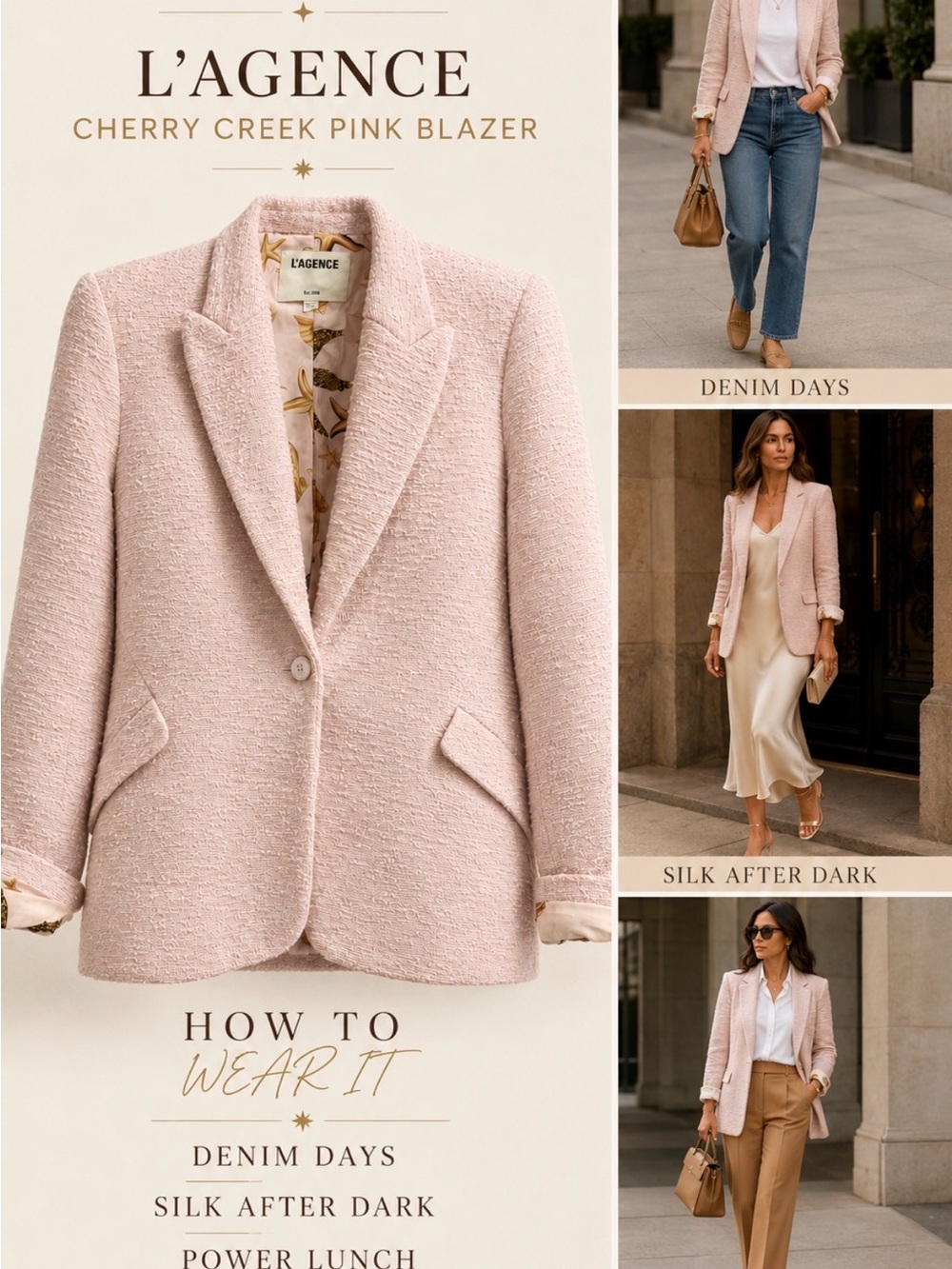 L'AGENCE Cherry Creek Pink Bouclé Single-Button Blazer - Picture 2 of 13